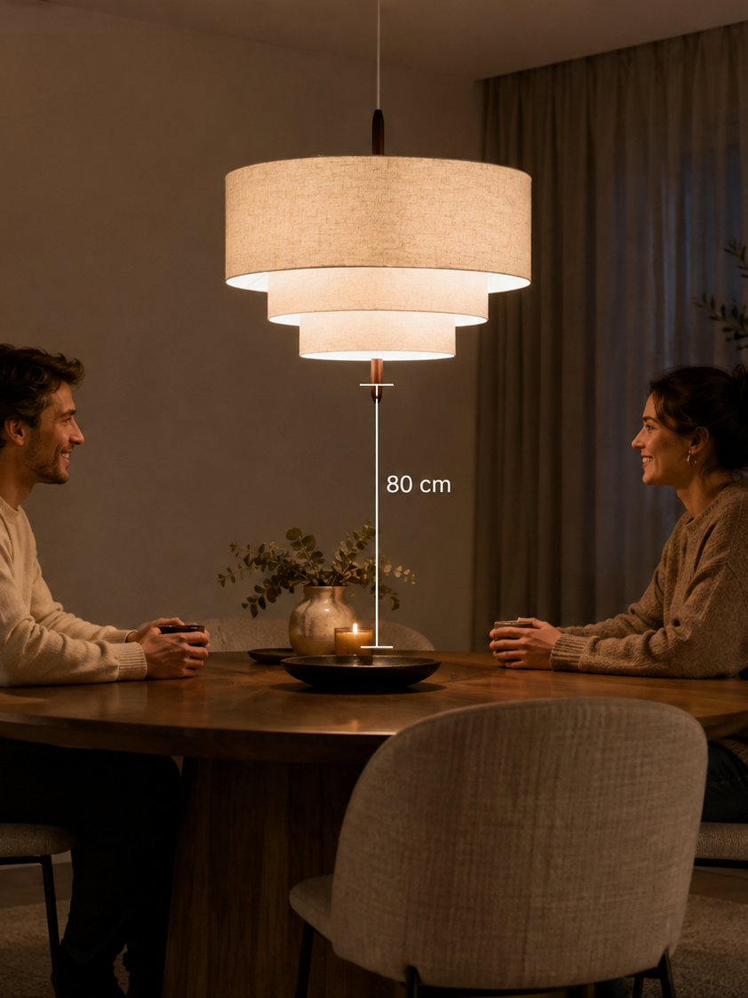 Hanglamp op 80 cm boven een eettafel