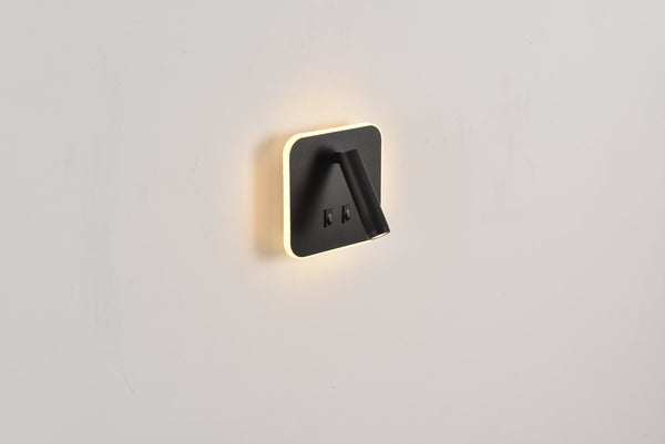 Wandlamp Versa - zwarte wandlamp met richtbare leesspot naast het bed