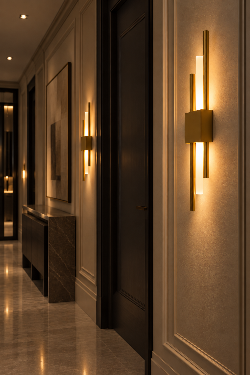 Wandlamp Zenith in goud, detailfoto