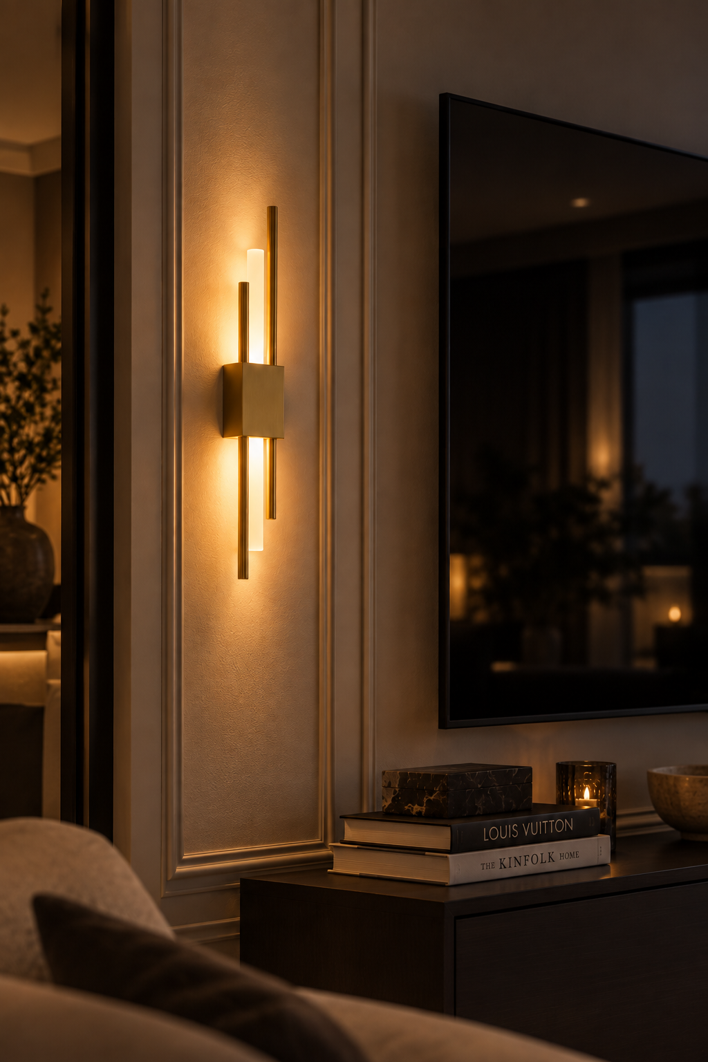 Wandlamp Zenith in goud, detailfoto