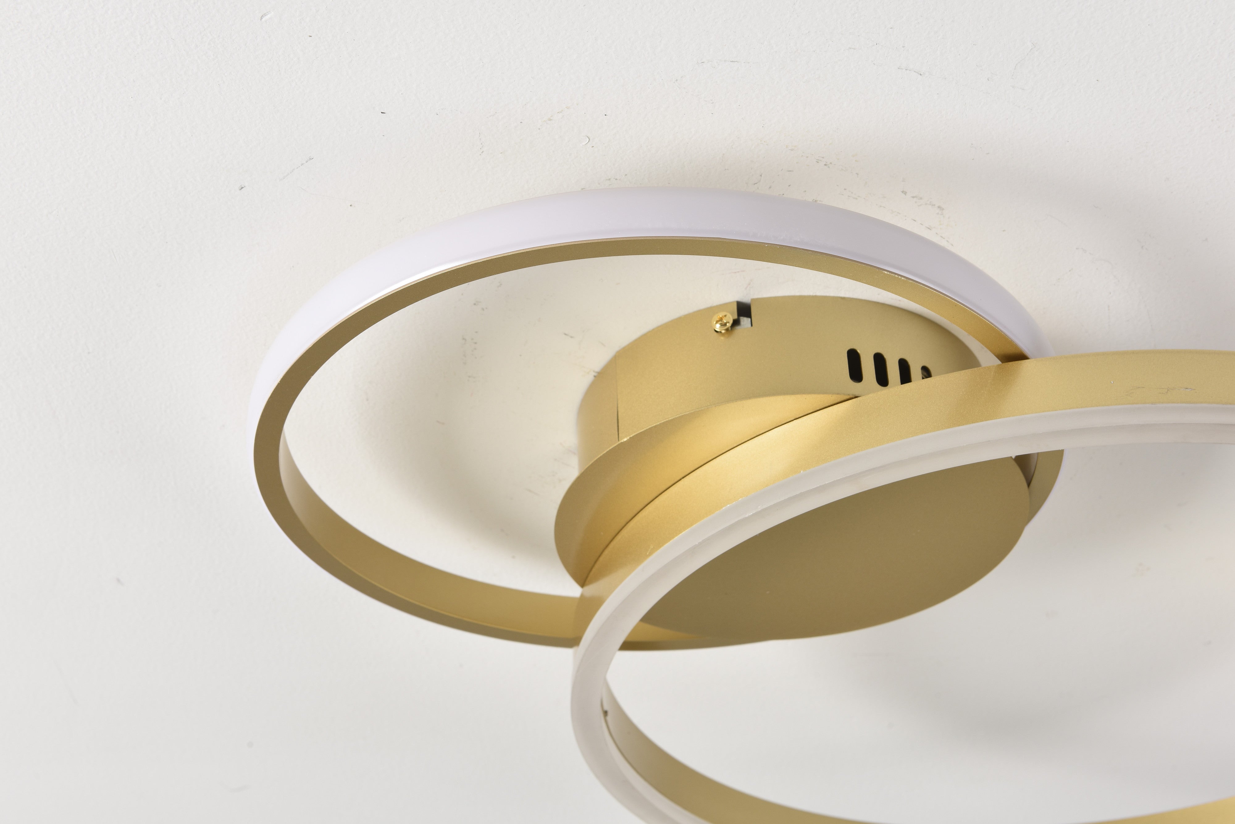 Detailfoto van de gouden bevestigingsplaat en ringen van de Area