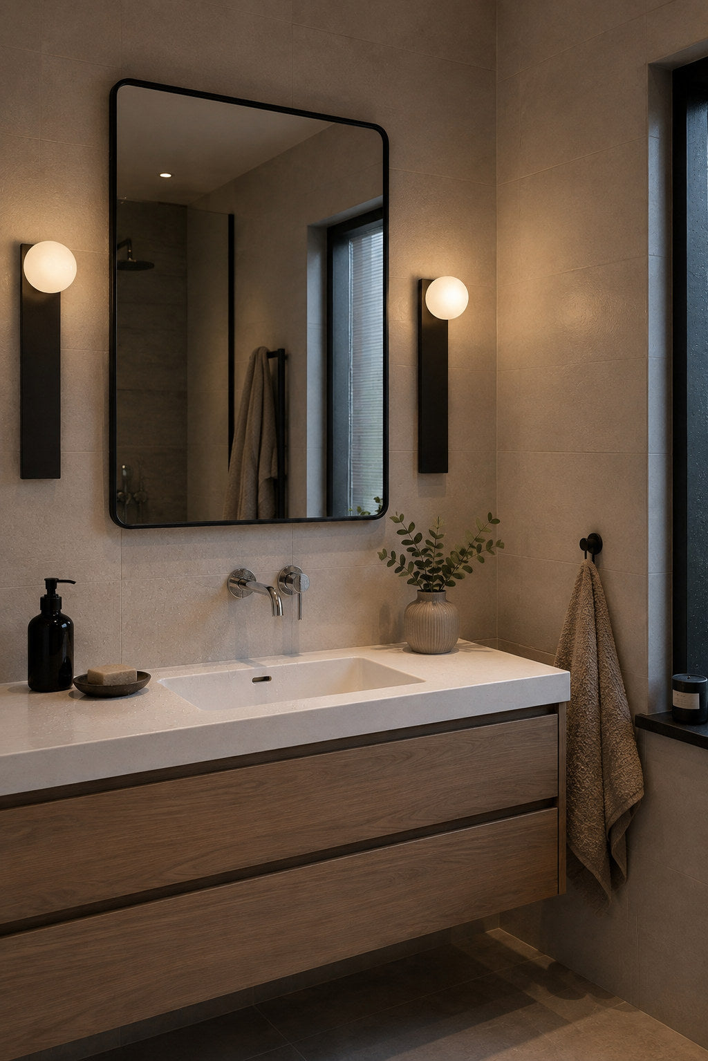 Wandlampen naast de spiegel in een badkamer bij een klant in Nijmegen
